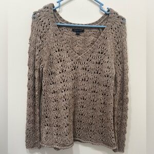 American Eagle Chunky Knit Sweater Y2K Brown Crochet Medium Cozy Fitted